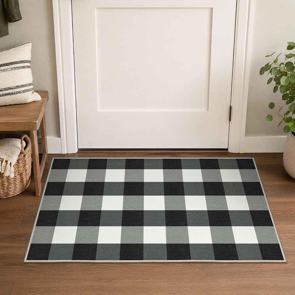 image:imageGENIMO 3x5 Outdoor Rug Washable for Porch and Entryway Sage GreenJet Black