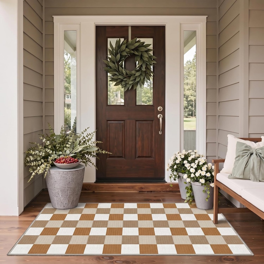 image:imageGENIMO 3x5 Outdoor Rug Washable for Porch and Entryway Sage GreenPumpkin